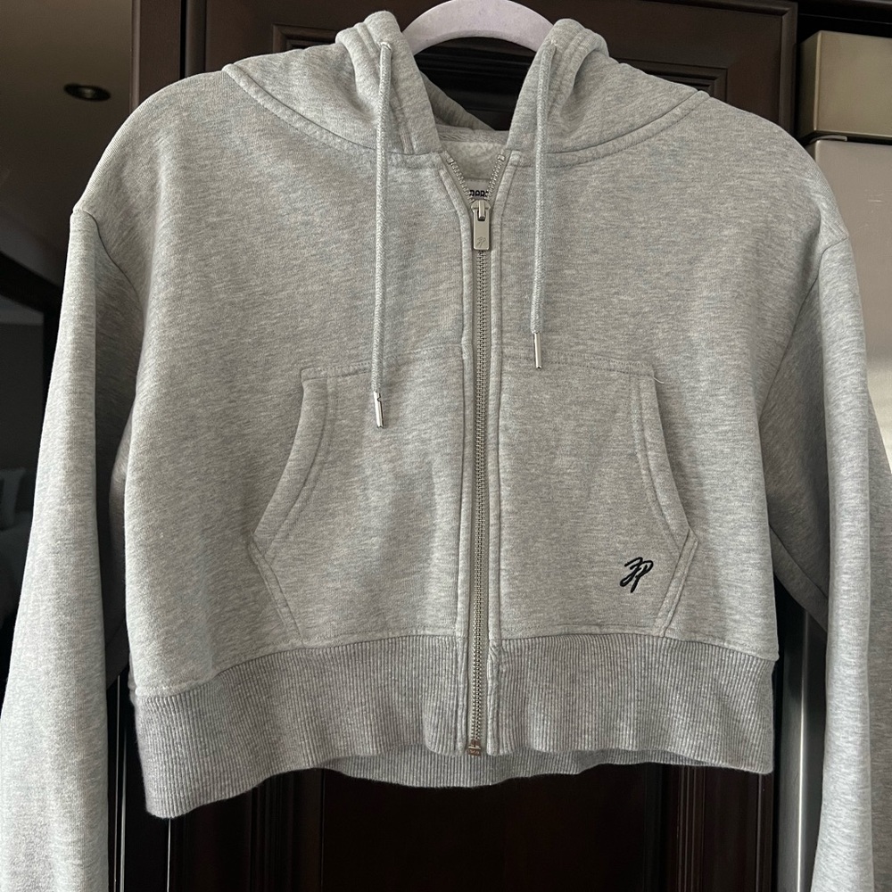 Joshua Peters Gray Cropped Zip-Up Hoodie